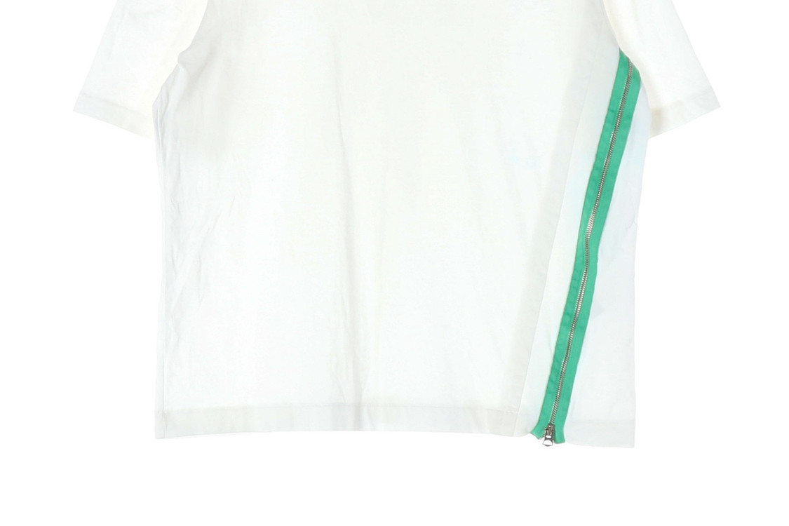 TIME 타임 화이트 그린 사선 지퍼 오버핏 반팔 크루넥 티셔츠 XL--3