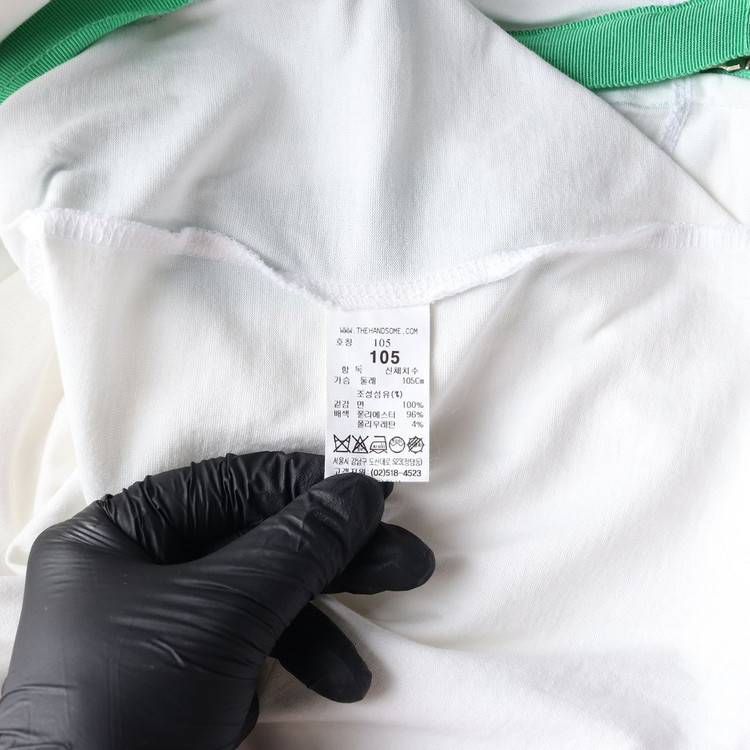 TIME 타임 화이트 그린 사선 지퍼 오버핏 반팔 크루넥 티셔츠 XL--5