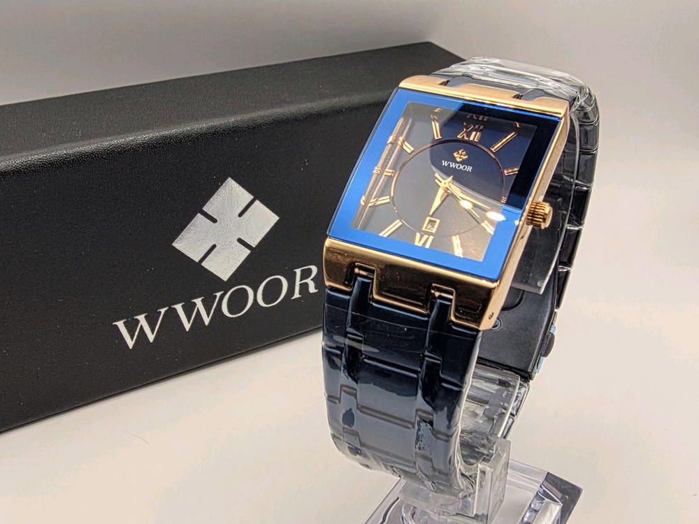 WWOOR 남성 사각 메탈 시계 새상품--3