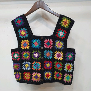 손뜨개 그레니 스퀘어 조끼 베스트 핸드메이드