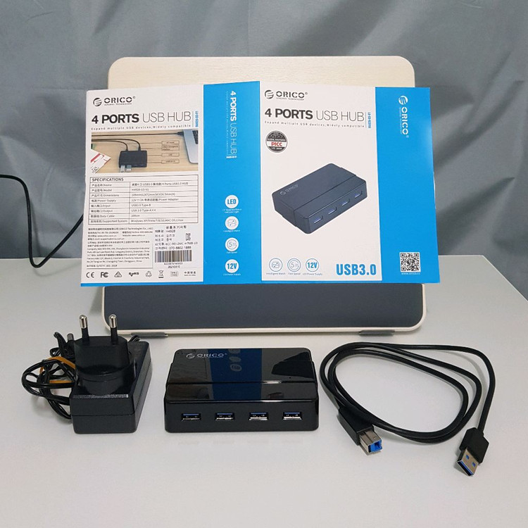 오리코 12V 아답터 사용 4포트 유전원 USB3.0 허브--1