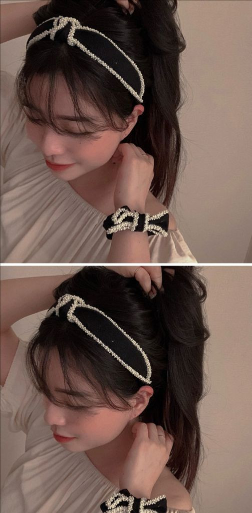 비즈 리본 꼬임 헤어밴드 머리띠--1