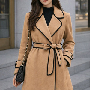 (거의새상품)여자랩코트 카멜 배색 하프코트 66~77 추천