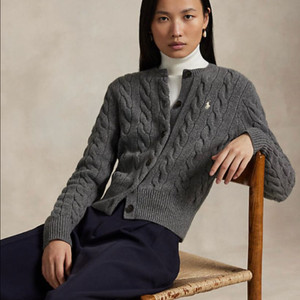 폴로 랄프로렌 신형 큐알 꽈배기 케이블 니트 울 캐시미어 가디건 차콜 그레이 차콜 S