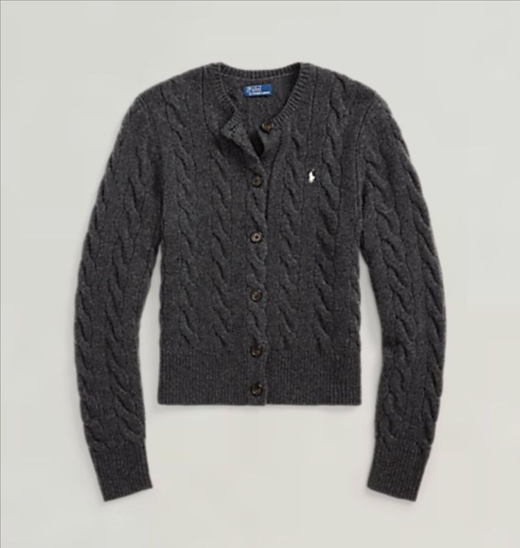 폴로 랄프로렌 신형 큐알 꽈배기 케이블 니트 울 캐시미어 가디건 차콜 그레이 차콜 S--2