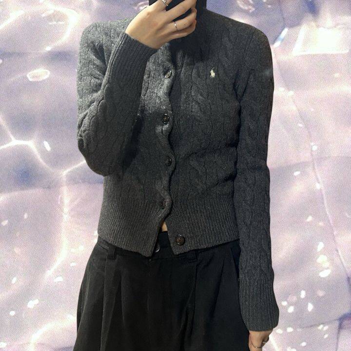 폴로 랄프로렌 신형 큐알 꽈배기 케이블 니트 울 캐시미어 가디건 차콜 그레이 차콜 S--3