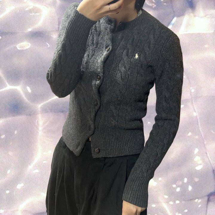 폴로 랄프로렌 신형 큐알 꽈배기 케이블 니트 울 캐시미어 가디건 차콜 그레이 차콜 S--4