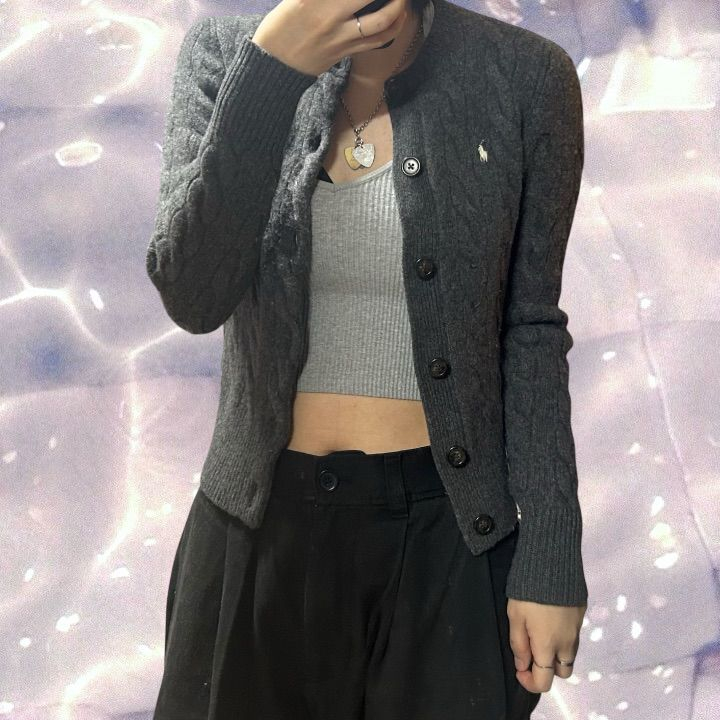 폴로 랄프로렌 신형 큐알 꽈배기 케이블 니트 울 캐시미어 가디건 차콜 그레이 차콜 S--5