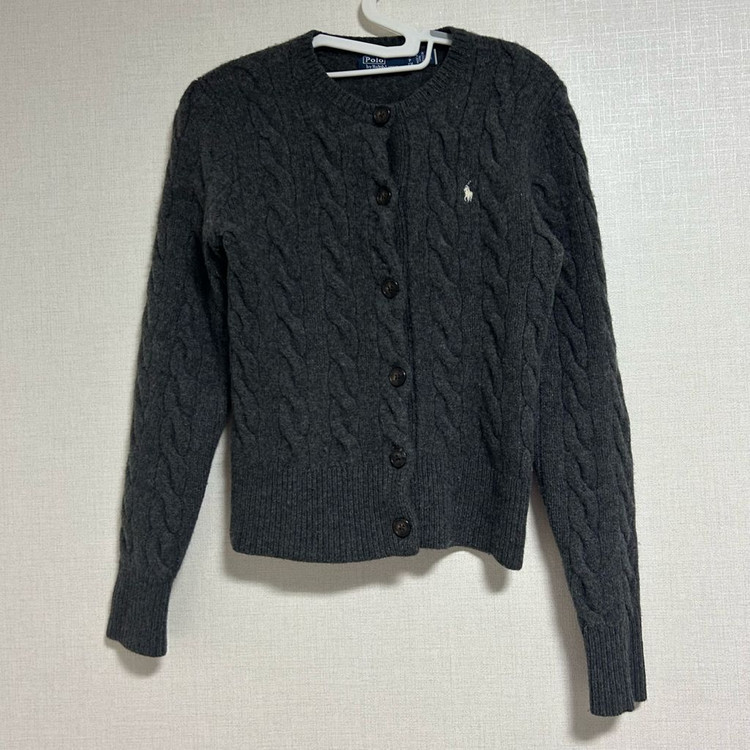 폴로 랄프로렌 신형 큐알 꽈배기 케이블 니트 울 캐시미어 가디건 차콜 그레이 차콜 S--6