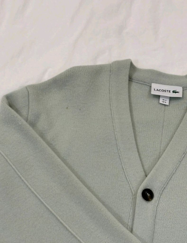 백화점 구먜 라코스테 가디건 라코스테 L 100 가디건 파스텔톤의 민트색상입니다 남녀공용 사이즈 S95-100--10