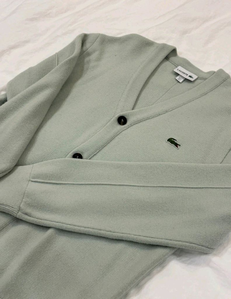 백화점 구먜 라코스테 가디건 라코스테 L 100 가디건 파스텔톤의 민트색상입니다 남녀공용 사이즈 S95-100--11