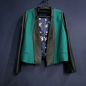 하운드투스 패턴 가죽자켓