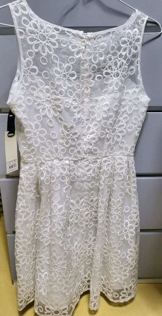 화이트 플라워 시스루 민소매 미니 웨딩 드레스 원피스--1