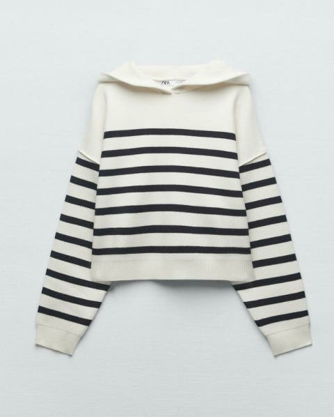 자라 스트라이프 후드 코튼 니트 맨투맨 S(세탁만함)--0