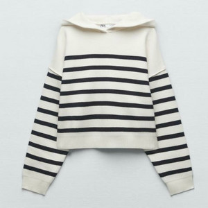자라 스트라이프 후드 코튼 니트 맨투맨 S(세탁만함)