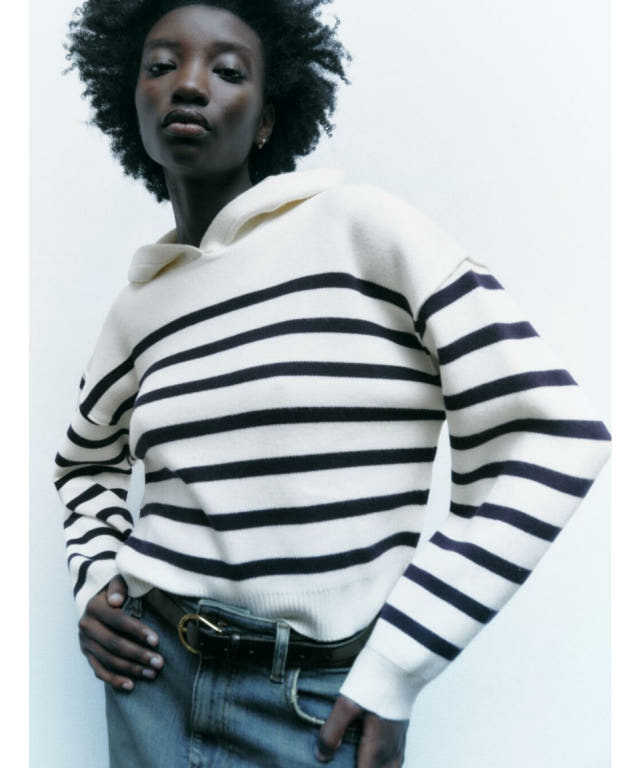 자라 스트라이프 후드 코튼 니트 맨투맨 S(세탁만함)--2