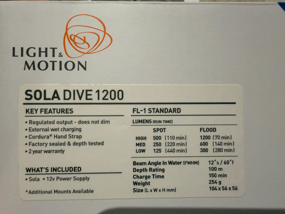 라이트모션 솔라 다이브 LightMotion Sola Dive 1200 일체형 스쿠버 다이빙 라이트 조명 이미지