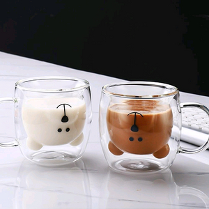 곰돌이 이중 내열유리 머그잔