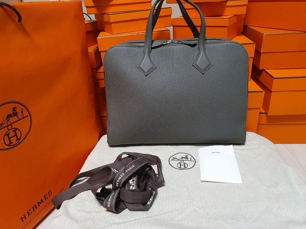 정품 에르메스 빅토리아 라이트 브리프케이스 그레이--1