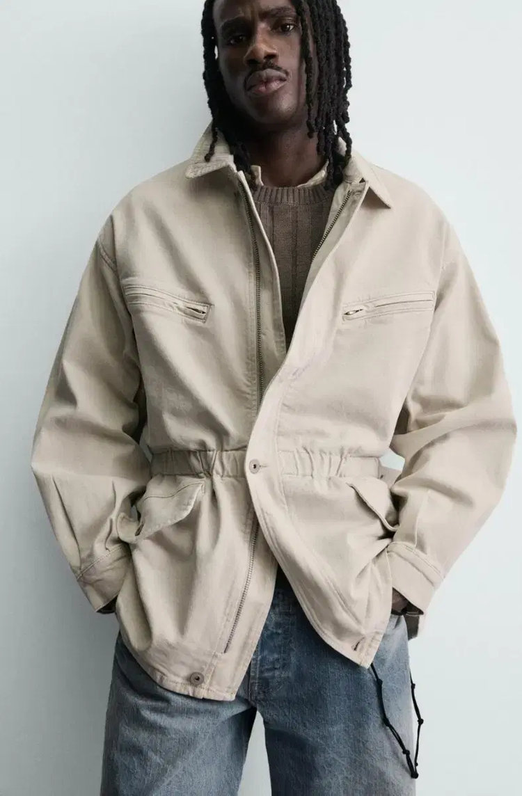 S) 자라 포켓 데님 자켓 재킷 크림 0122 431 릴렉스핏 사파리--0