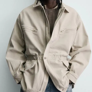 S) 자라 포켓 데님 자켓 재킷 크림 0122 431 릴렉스핏 사파리