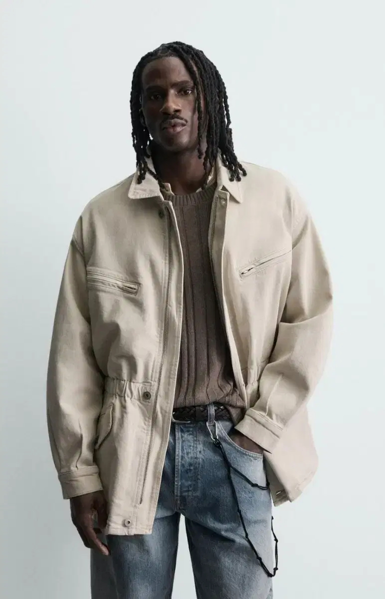 S) 자라 포켓 데님 자켓 재킷 크림 0122 431 릴렉스핏 사파리--1