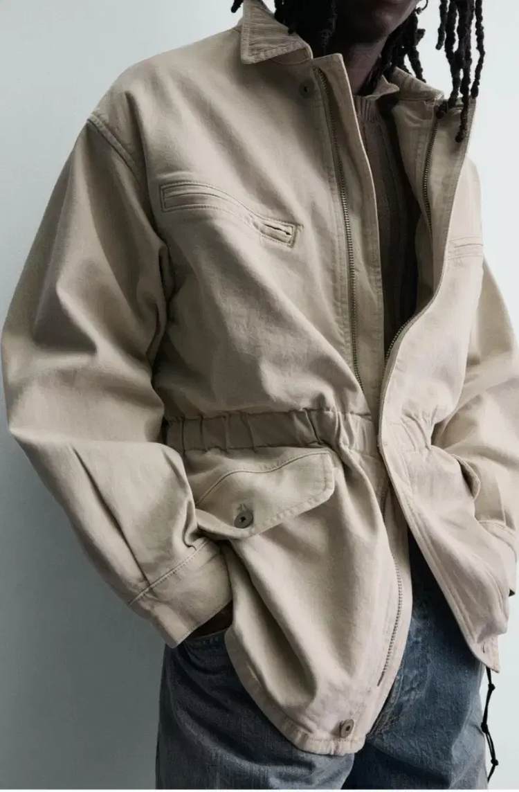 S) 자라 포켓 데님 자켓 재킷 크림 0122 431 릴렉스핏 사파리--4