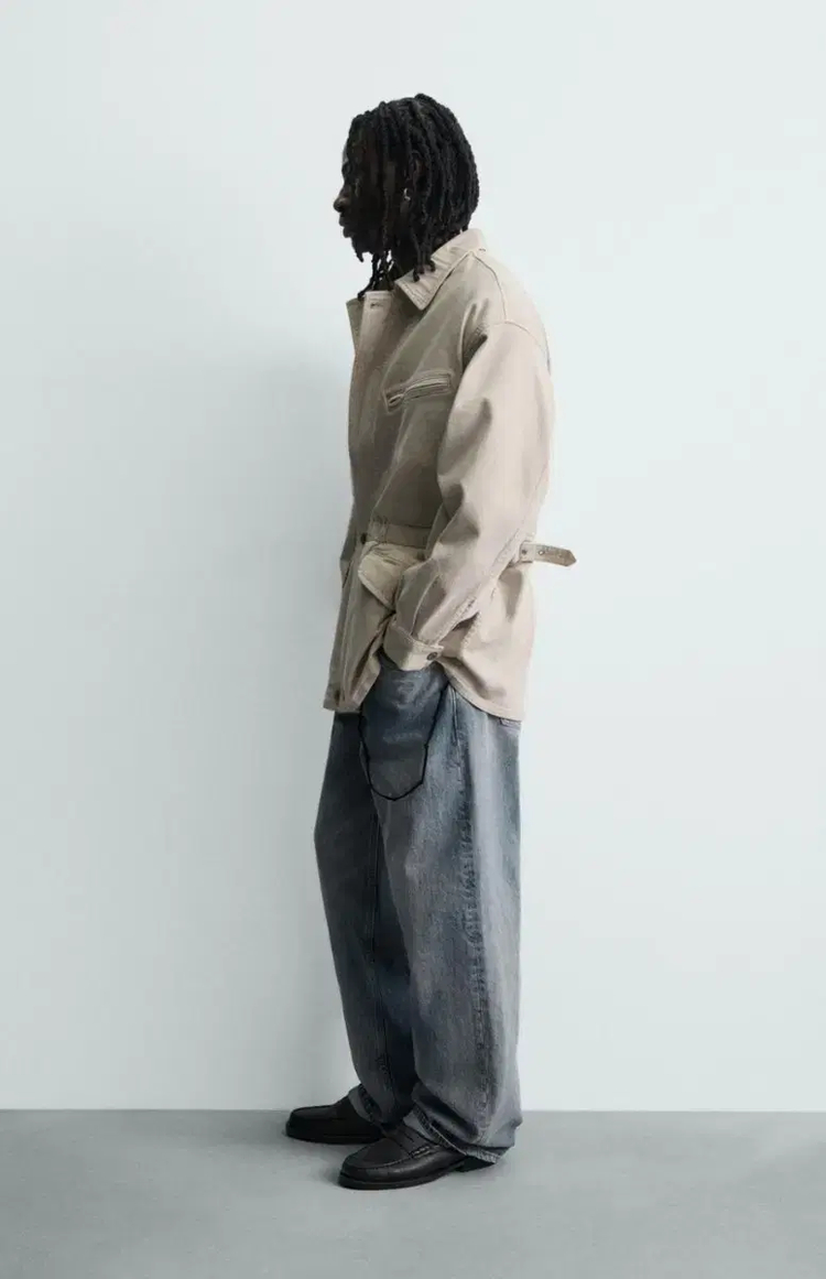 S) 자라 포켓 데님 자켓 재킷 크림 0122 431 릴렉스핏 사파리--5