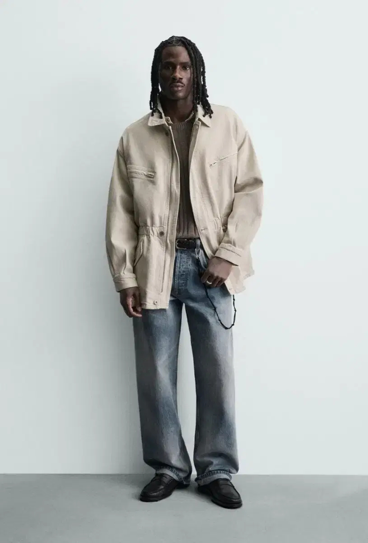 S) 자라 포켓 데님 자켓 재킷 크림 0122 431 릴렉스핏 사파리--6