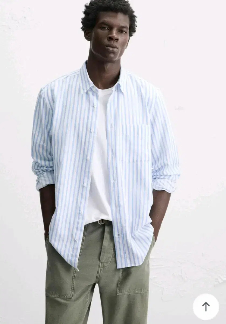 M) 자라 25fw 블루 스트라이프 리넨 코튼 셔츠 1063 305--2