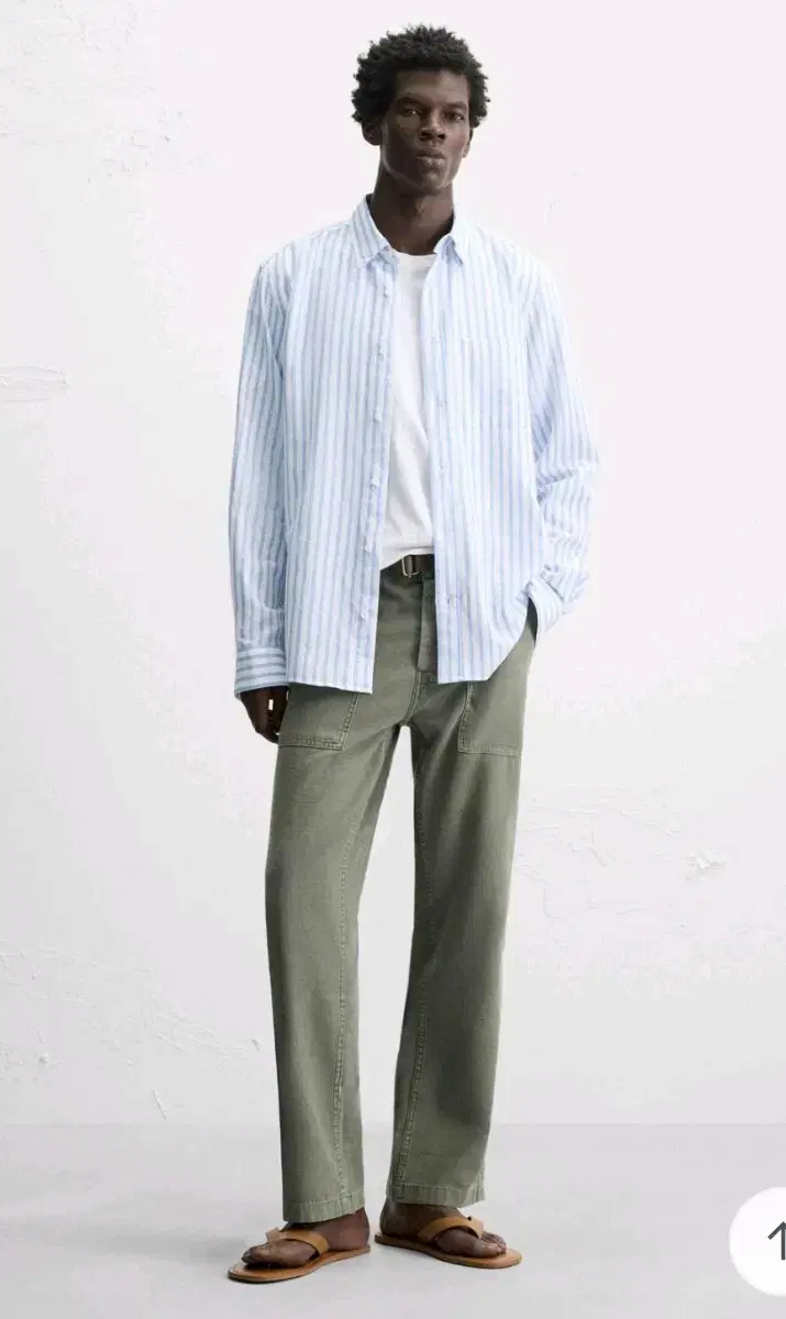 M) 자라 25fw 블루 스트라이프 리넨 코튼 셔츠 1063 305--4