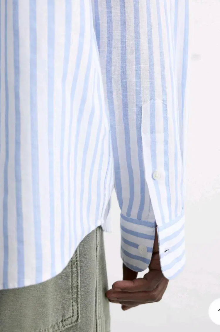 M) 자라 25fw 블루 스트라이프 리넨 코튼 셔츠 1063 305--5