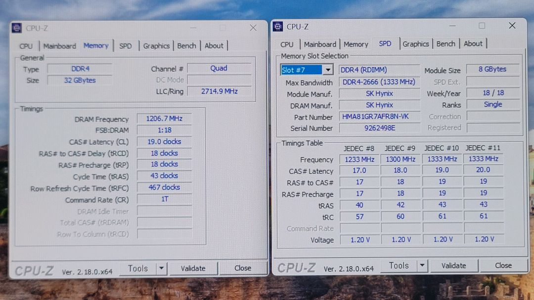 SK하이닉스 DDR4 2666 ECC/REG 8GB 메모리 4장 (총 32GB)--2