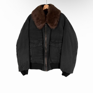 [XL] 프라다 남성 데님 시어링 봄버 트러커 블루종 자켓 칼라 블랙