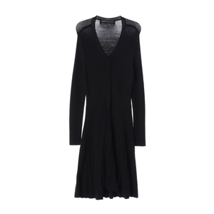 OBZEE 오브제 블랙 브이넥 긴팔 롱 플리츠 울 니트원피스