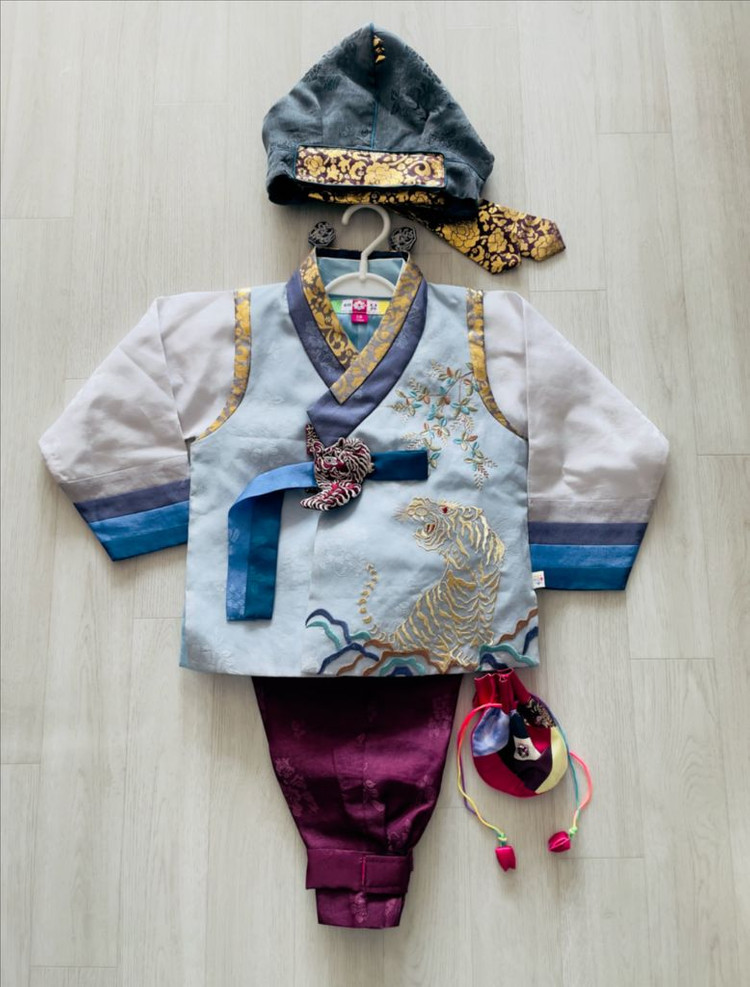 남아 한복 풀세트 6호(115cm) (도령모자+복주머니+한복단추) 이미지