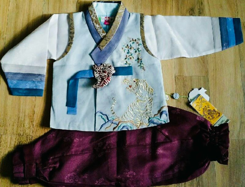 남아 한복 풀세트 6호(115cm) (도령모자+복주머니+한복단추) 이미지