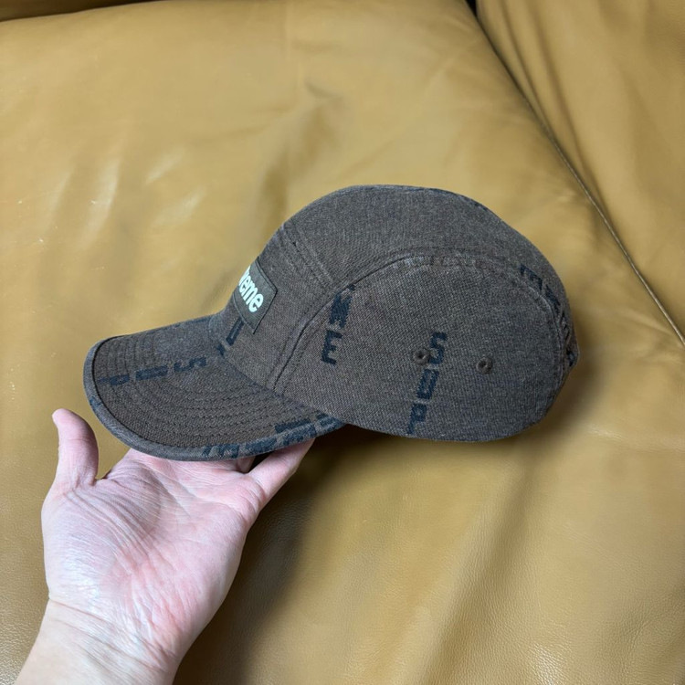 슈프림 캠프캡 모자 박스로고 워시드 데님 브라운--3