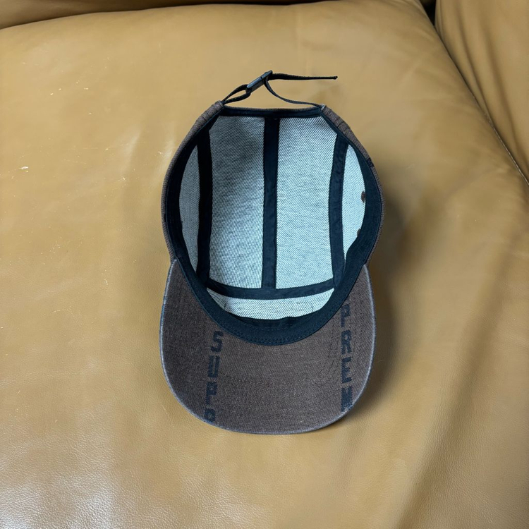 슈프림 캠프캡 모자 박스로고 워시드 데님 브라운--5