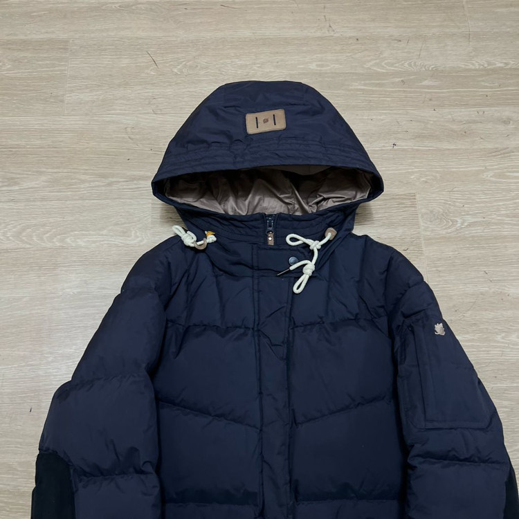 라푸마 구스다운 엘보패치 후드 미디엄 롱패딩 점퍼 [네이비] L/100 이미지