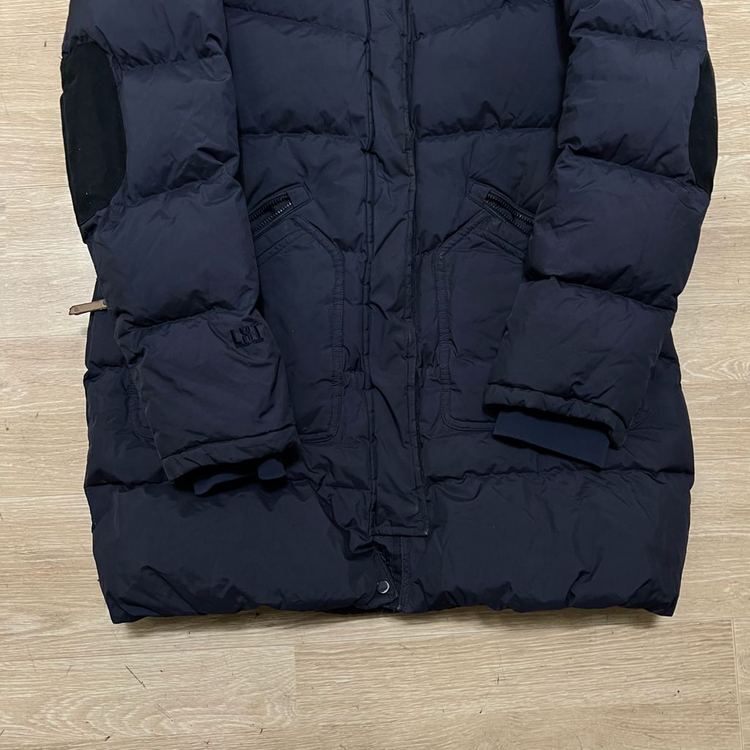 라푸마 구스다운 엘보패치 후드 미디엄 롱패딩 점퍼 [네이비] L/100 이미지