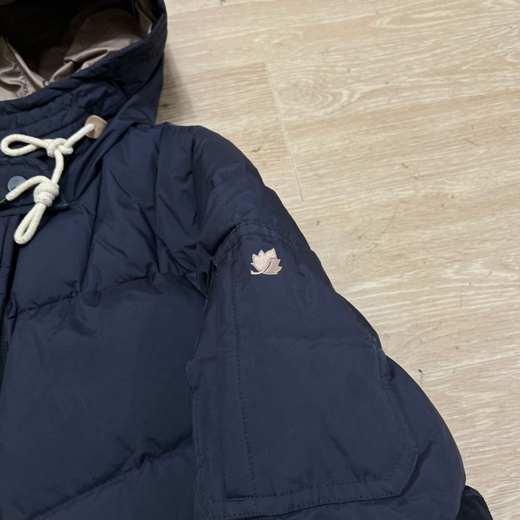 라푸마 구스다운 엘보패치 후드 미디엄 롱패딩 점퍼 [네이비] L/100 이미지