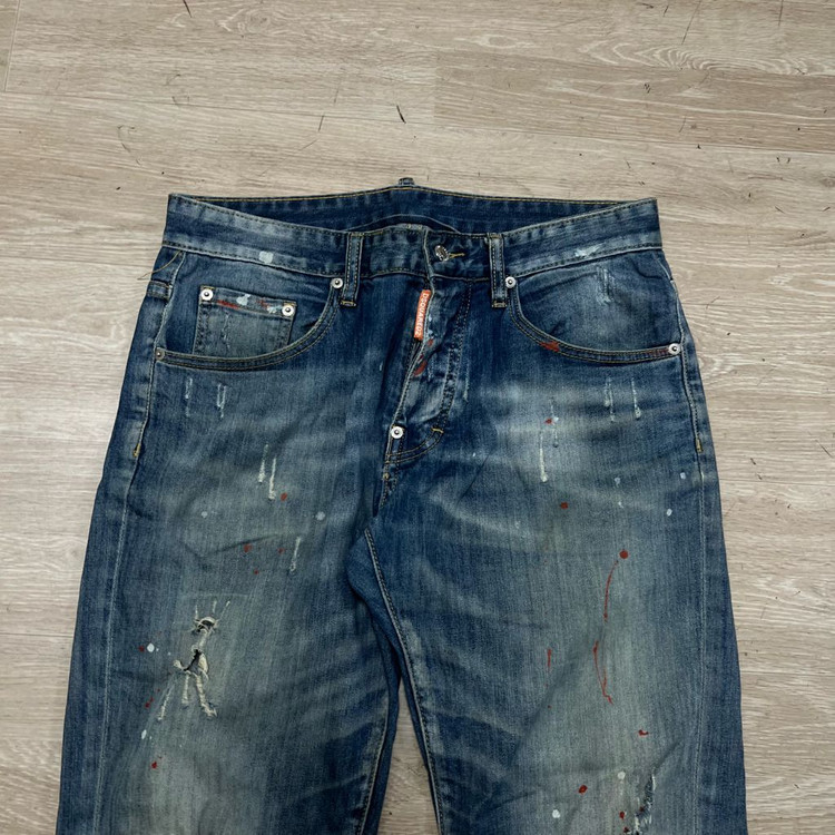 디스퀘어드2 빈티지 데미지드 워싱 페인팅 데님진 청바지 [중청] 46 이미지