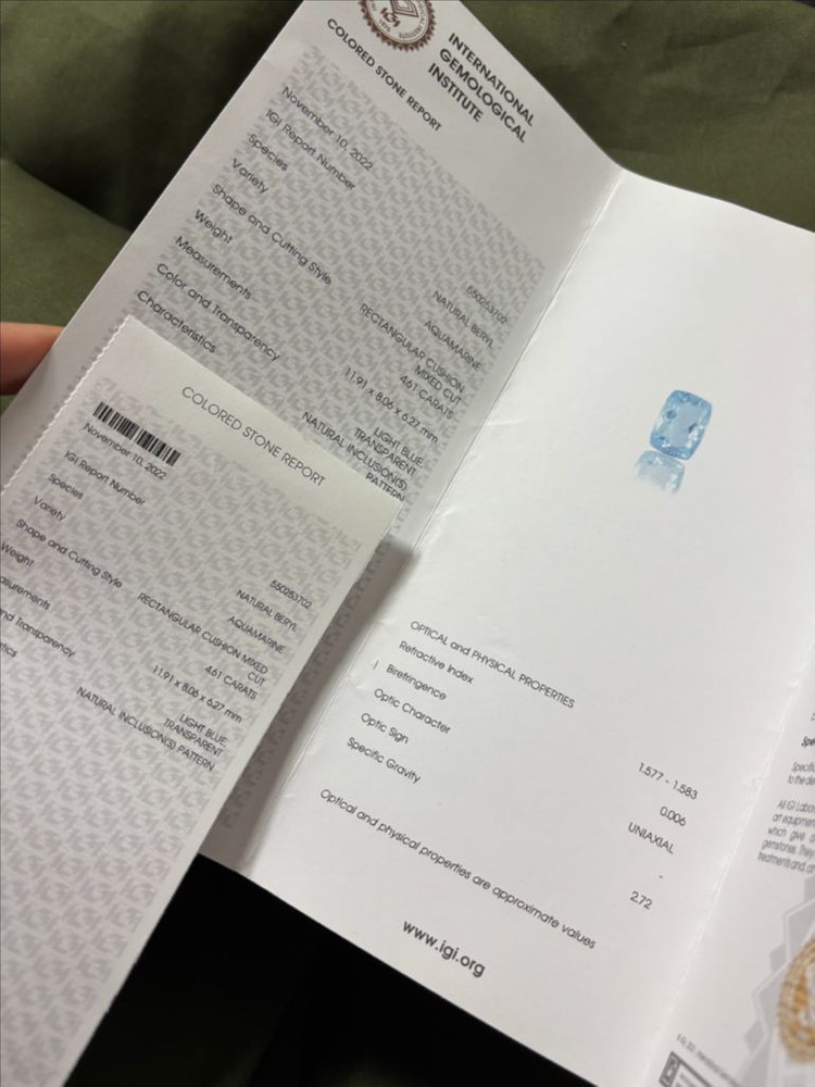 IGI 4.61ct 천연 아쿠아마린 솔리테어링--5