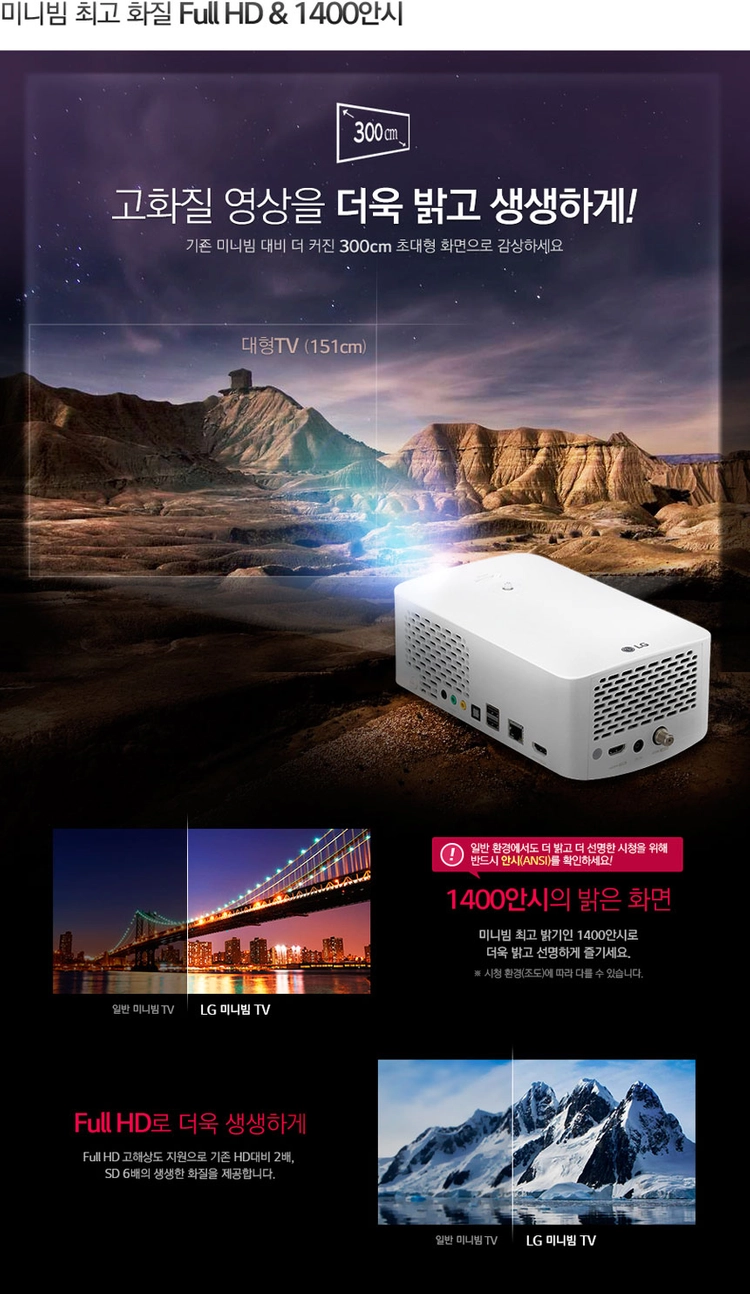 LG 미니빔 PF1500 1400안시 풀HD LED 중고빔프로젝터 (총사용 0시간) 이미지
