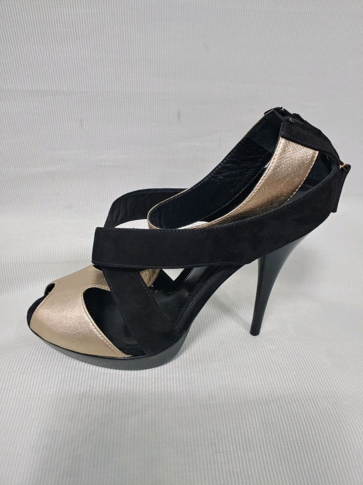펜디 블랙/골드 오픈토 하이힐 샌들 EU40--2