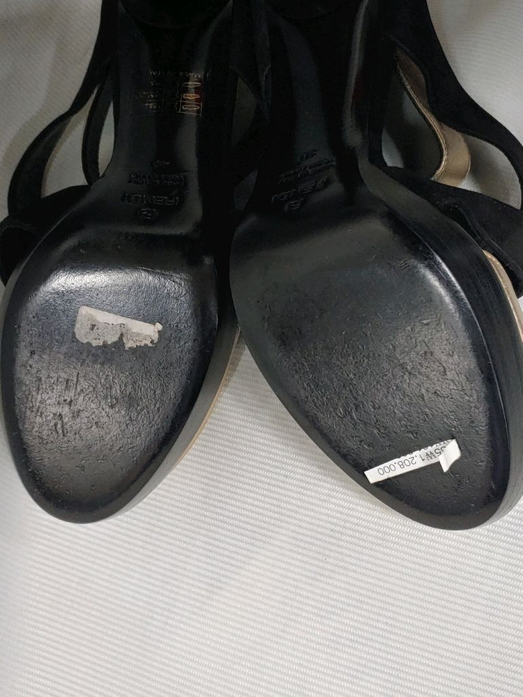 펜디 블랙/골드 오픈토 하이힐 샌들 EU40--3