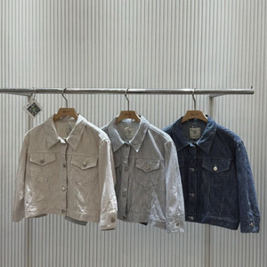 온업 스트라이프 5부 코튼 데님 자켓