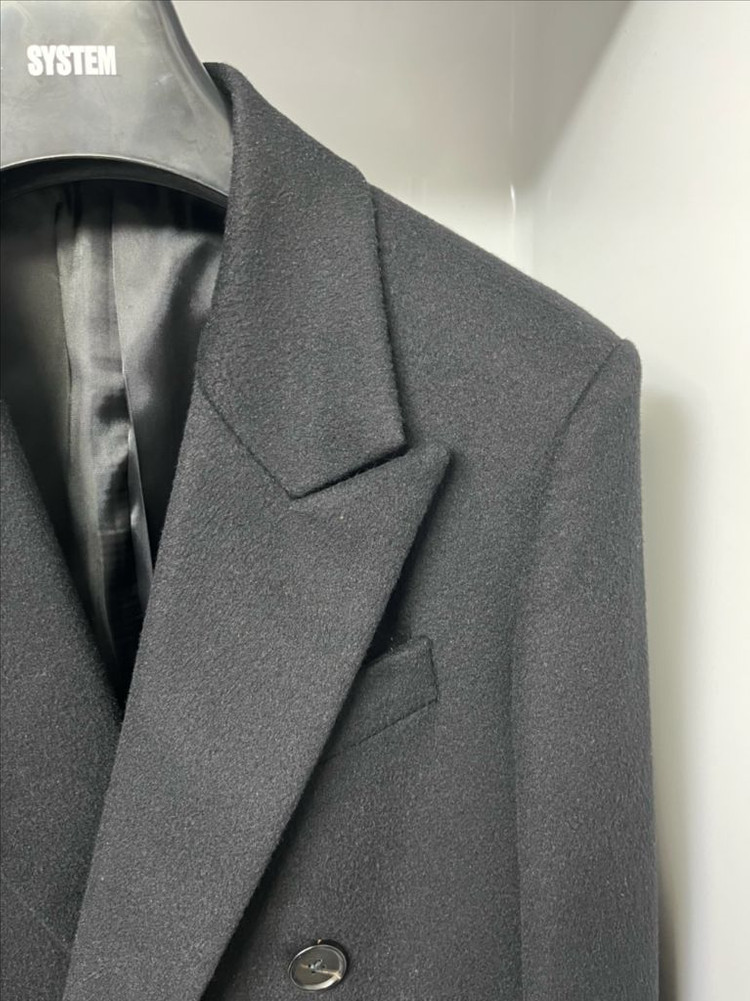 시스템옴므 피아첸자원단 블랙 캐시미어 더블 코트 95사이즈--2