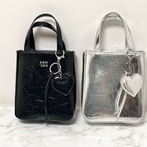 하트참 미니 크로스백 토트백 가방 실버/블랙